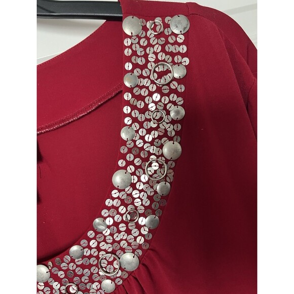 Maggie Barnes Red Knit Top 4x Embellished Silver Neckline - Picture 4 of 5
